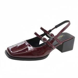 MYJUMP Womens Retro Mary Jane Chunky Heel Shoes Korean Fashion 2025 Red School Style Back Strap & Block Heel Comfy Mid Heel (5-6cm) OOTD Daily/Elegant#WL521