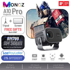 MONOZ A10 Pro Android 11 Smart LED Projector with 5G Dual WIFi Auto Focus and Keystone Wireless Mirror Phone
