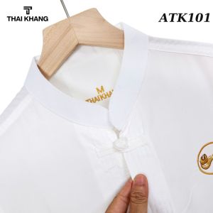 Áo sơ mi nam cổ trụ trung niên vải đũi cao cấp siêu mát loại áo cổ tàu trung niên thiêu rồng ATK10