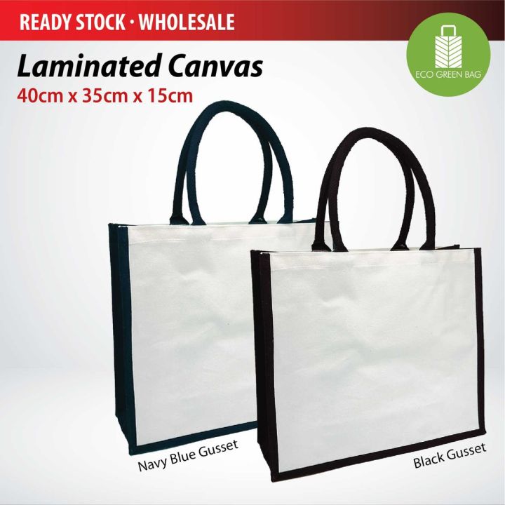 A3 Laminated White Canvas Tote Bag with Colour Gusset Plain Tote Bag