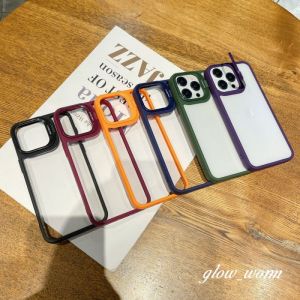 💯【เคสโทรศัพท์】 + Gratis Ongkir💯เคสกันกระแทกกันชนโปร่งใสสำหรับ iPhone 15 14 13 12 11 Pro Max 14 15 Plus ฝาครอบขาตั้งเลนส์ป้องกันกล้องทำจากโลหะ