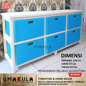 LEMARI RAK ROTAN SINTETIS 6 Laci Meja Bufet TV 43 inci Pajangan Ruang Tamu Minimalis Modern Terbaru
