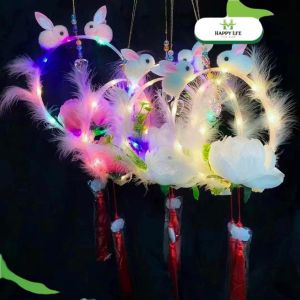 Lồng Đèn Thỏ Ngọc DIY Có Đèn LED – Đèn Lồng Trung Thu Thỏ Lông Vũ Tự Lắp Treo Trang Trí