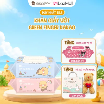 Khăn giấy ướt cho bé dập nổi Green Finger Kakao Original gói 100 tờ