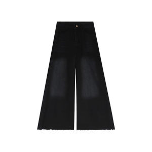 กางเกงขากว้างอินเทรนด์ของผู้หญิงฤดูใบไม้ร่วงกางเกงขายาวพื้นย้อนยุค