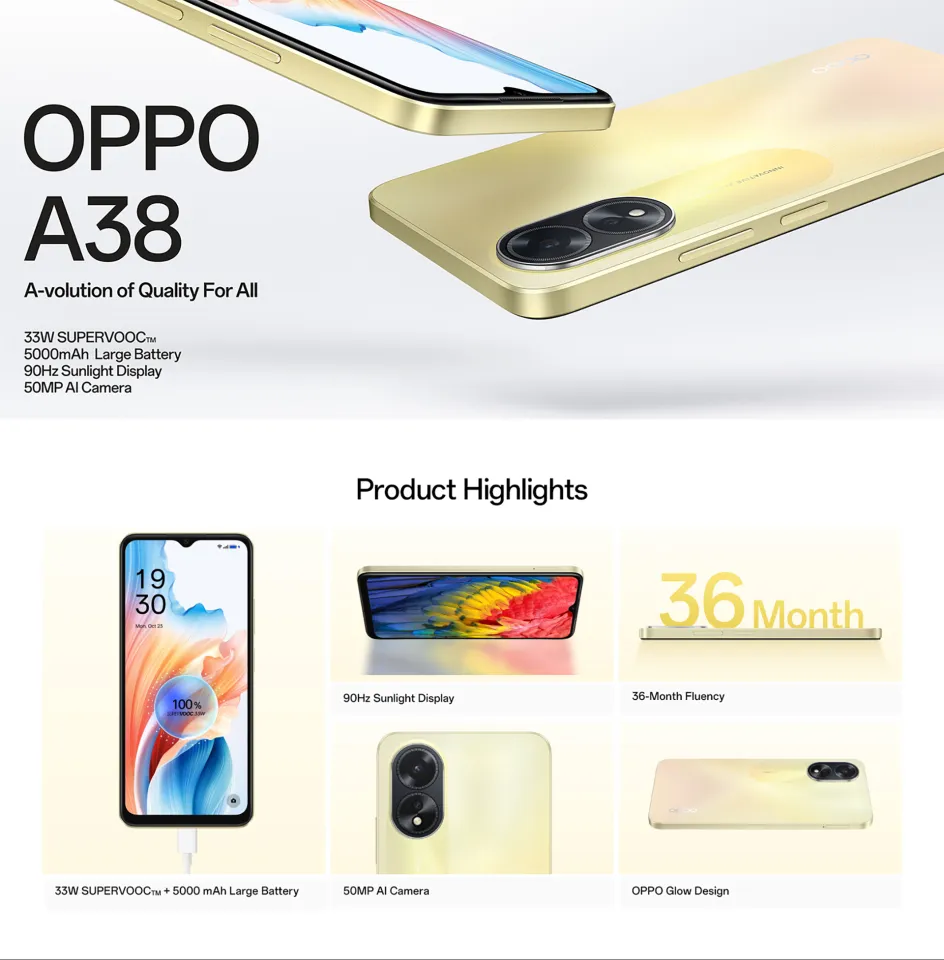 Malaysia Set] Oppo A38 (128GB ROM, 4GB RAM) 1 Year Oppo Malaysia Warranty