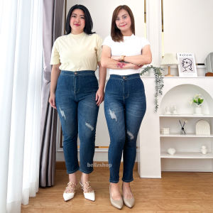 Celana Highwaist Wanita Jeans 7/9 Skinny Sobek Tidak Tembus Stretch Premium Bellzshop 551