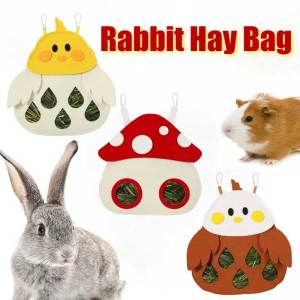 Cute Rabbit Hay Bag Large Capacity with Hooks Guinea Pig Hay Feeder Hanging Grass Feeding Bag Pet草料袋