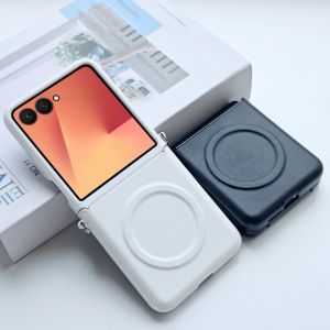 For Samsung Galaxy Z Flip 7 Case Luxury PU Leather Magnetic wireless charging Protect Back Cover Case For Samsung Z Flip 7 6 5