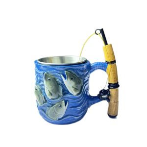 MILDGLOW Resin Fishing Coffee Mug Rod Reel Design Grip Handle Simulated Fishing Line Cup Funny Funny Fishing Mug Gift