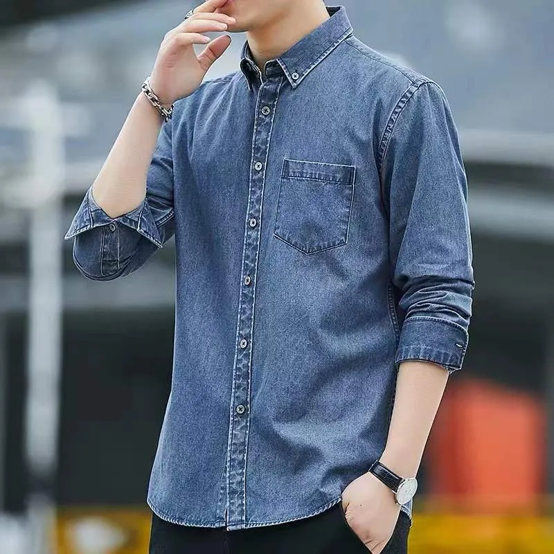 123 men s long sleeve polo denim maong with pocket high quality