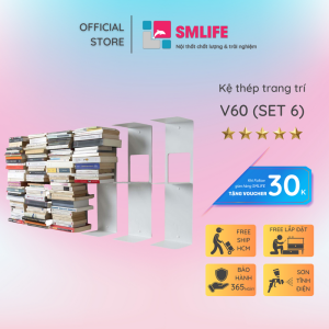 Kệ Sách Treo Tường Đứng V60 SMLIFE (SET 6) - Màu Trắng - Thép dày 16mm sơn tĩnh điện Cao Cấp Hiện Đại