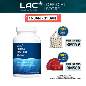 [Expiry May 2027] LAC Primax Fish Oil 734 mg (120 Softgels) for Blood Pressure Cholesterol Vision Memory Brain and Heart Health