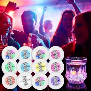 PANG8 10Pcs LED Luminous Coaster Round Battery Powered Luminous Cup Sticker Creative Lightweight Glowing Wine Cup Mat Pub
