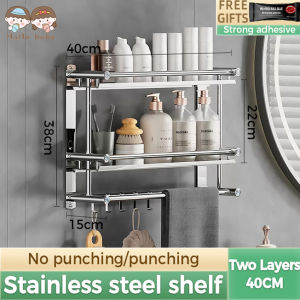 HAHABABAY Wall Mounted Bathroom Towel Rack Stainless Steel Bathroom Shelves Punch-free Shower Room Rack With Hooks