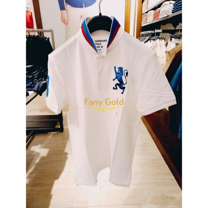 LARIS Giordano 3D Lion Polo Shirt Signature White Pria Original