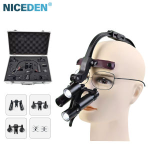 NICEDEN 5W Binocular Dental 2.5X 3.5X 6X Optional Loupe Magnification Binocular Surgical Magnifier with Headlight LED Light Dentist Medical Loupes