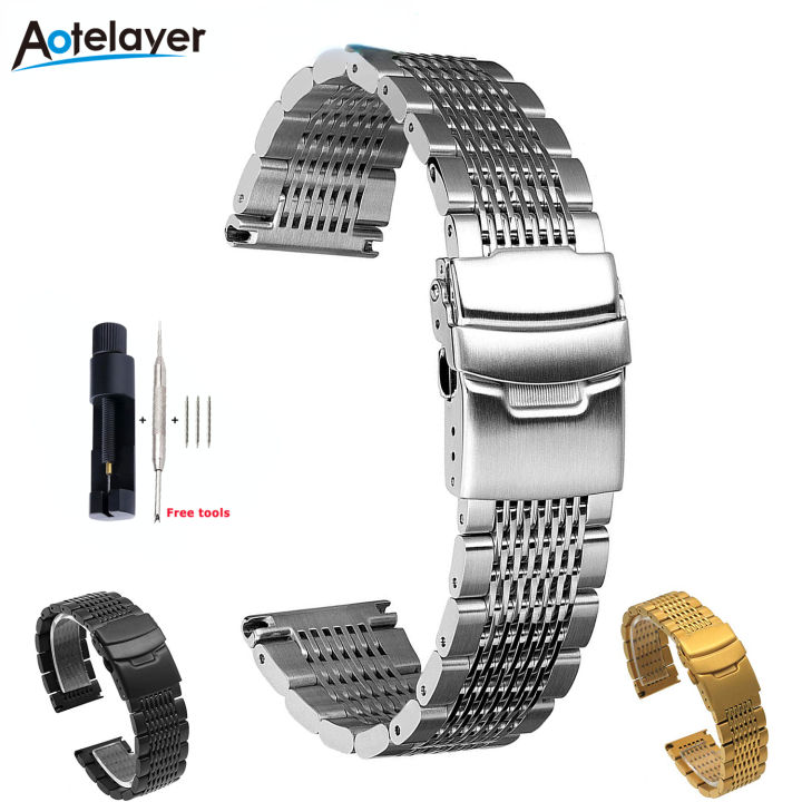 Aotelayer 18mm/20mm/22mm/24mm Solid Mesh Stainless Steel