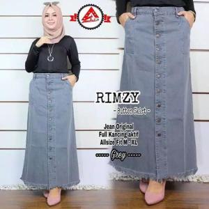 Rimzy Rok Jeans Panjang Wanita - Rok Span Denim - Rok Payung Jumbo Terbaru - Rok Plisket Wanita Kekinian - Button Up Skirt Jeans