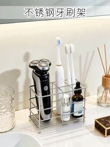 Stainless Steel Toothbrush Holder Bathroom Washstand Organizer Rack for Toothpaste Home Storage Stand Space Saving