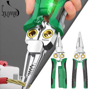 SoLoMan Professional 8-in-1 Electrical Wire Stripper and Cutter Multitool Durable 3CR13 Stainless Steel Electricians Pliers for Cable Repair & Maintenance