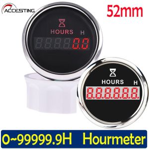 Digital 0~99999.9H Hour Meter Waterproof 52mm Clock Meter Gauge New Universal 0~12 hour Format With Red Backlight Instrument 12V/24V For Boat Car Yacht Clock Meters