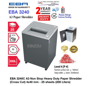 EBA 3240 C A3 Non Stop Heavy Duty Paper Shredder (Cross Cut) 4x40 mm - 25 sheets (200 Liters) 3240C (non stop Cross Cut Heavy Duty Mesin Perincih