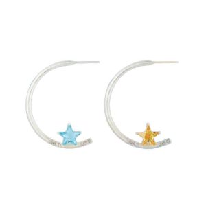 GENENIC 1 pair Hypoallergenic Nickel-Free Star C-Hoop Earrings Lightweight Wear High-Polished Finish Shiny Zircon Studs Minimalist Geometric Earring Pastel Tones Celestial Open Hoops Everyday Chic Accessory