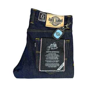 Jeans Pria Raw Denim 15 Oz Reguler Fit dengan Shell Stitch dan Accent Multicolor