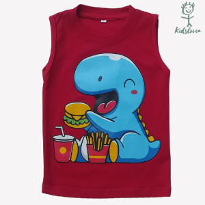 Kaos Kutung / Singlet Anak Bahan Katun untuk Anak Usia 1-6 Tahun Motif Dino Warna Merah