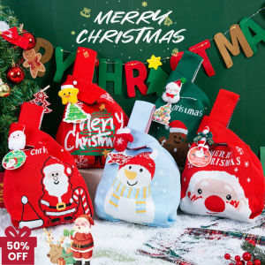 Belfoyer 【COD】กระเป๋าถักซานตาคลอส กระเป๋ามือคริสต์มาสน่ารัก กระเป๋าขนมสำหรับเด็กอีฟคริสต์มาส