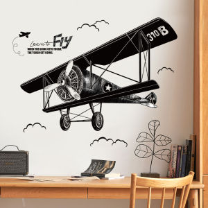 Decal giấy dán tường Máy bay Vintage Đen Trắng Có keo sẵn - Trang trí Phòng Khách Phòng Làm Việc