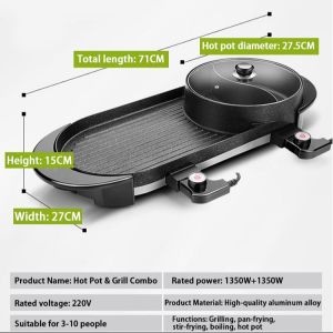 (Ship in 24hrs)2 in 1 Steamboat and BBQ Grill 2200W Indoor Electric Smokeless Hot Pot Multi-Function Dual Temperature Control 3-pin SG plug