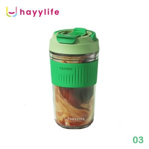 Hayylife Glass Double Drink Cup-Double Drink Cup Glass Water Cup High Value Anti-Scalding Heat Insulation Portable Dapat Digunakan Sebagai Dudukan Ponsel Gelas Kopi dengan Sedotan 550ml HL-AAB822