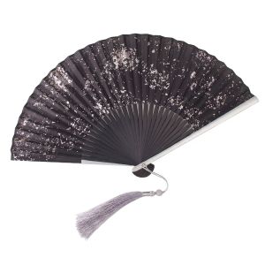 MINIFELE 262 Gold Silver Folded Fan 6inch with Tassel Chinese Retro Fan Portable Bamboo Frame Hand Hold Fan Gift