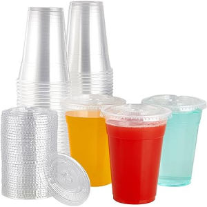 Lốc 50 Ly Nhựa PP Trơn Đáy Bầu Đáy Bằng Kèm Nắp Đựng Trà Sữa Cafe Nước Ép Sinh Tố Chịu Nhiệt Tốt - Cốc Nhựa Dùng 1 Lần