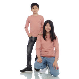 Kaos Polos Anak Oneck Lengan Panjang Bahan Katun Combed 30s Warna Dusty Pink