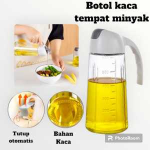 BOTOL KACA WADAH MINYAK GORENG KECAP CUKA DENGAN TUTUP OTOMATIS ISI 630 ML