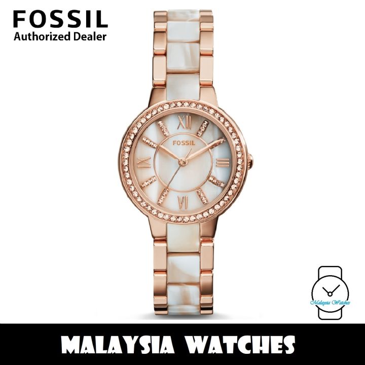 OFFICIAL WARRANTY) Fossil ES3716 Virginia Rose-Tone Horn Acetate