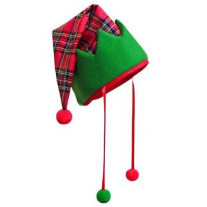 Vui Vẻ Kỳ Nghỉ Kẻ Plaids Santa Cap Pompoms mũ tiệc Dành Cho Người Lớn kỷ niệm lễ giáng sinh Phụ kiện trang phục Kỳ Nghỉ Mũ sắt