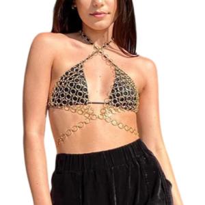 Kim Loại chi tiết nhẫn vòng tròn ngực chuỗi tôn tạo hộp đêm chuỗi dây đeo trên người thiết kế khoét lỗ cho phụ nữ thoải mái trang phục dự tiệc