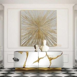 Lukisan seni abstrak gold leaf dekorasi ruang tamu atau ruang kerja - future art painting