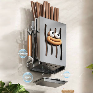 Wall-mounted Tableware Storage Rack - Cutlery Storage Plastic Stand- Draining Chopstick Organizer Box - Punch-FreeIncludes nail-free adhesive Smiley-face design