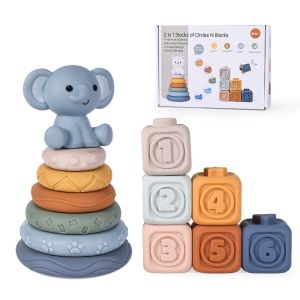 MAELIN A Set Silicone Building Blocks Relief Texture Press To Make Sound Infant Sensory Toy High Quality Color Pattern Montessori Stacking Toys Children