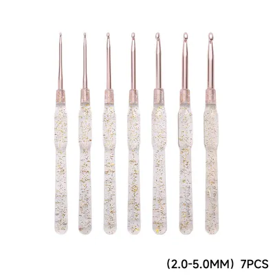 Rungao 7Pcs Aluminum Crochet Hooks Set Colorful Clear Handles 2.0-5.0mm Single Head DIY Knitting Needles Handmade Weaving Craft Tools