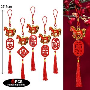 6Pcs 2026 New Year Horse Pendant Decor Lucky CNY Oil Dripping Zodiac Horse Hanging Craft Ornaments Bonsai Decoration
