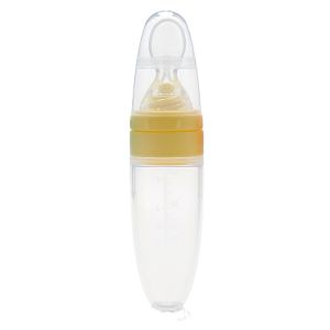 New Silicone Squeeze Bottle Spoon Baby Feeding Bottle Food Feeder Spoon dearyoyo Silicone Rice Paste Spoon Squeeze Feeding Spoon Rice Paste Bottle Food Feeder，90ML carto