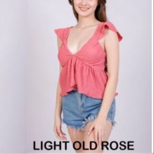 Womens Bark Crepe Peplum Ruffle Sleeveless Top