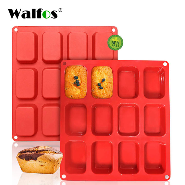 Walfos Silicone Cake Mold Rectangular Silicone Bread Baking Pan Baking Tool  12 Hole Muffin Cupcake Baking Pan Lazada PH