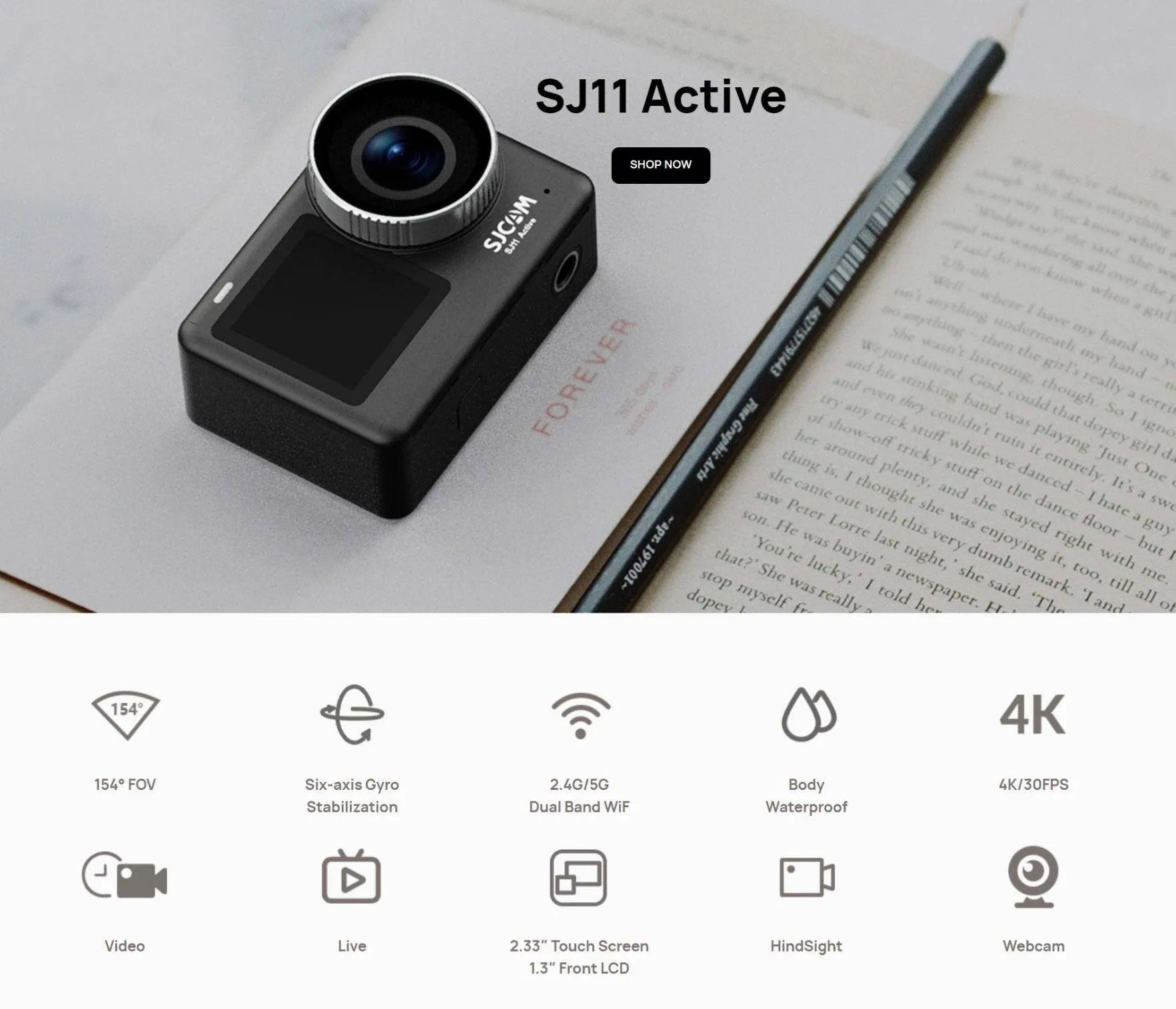 SJCAM SJ11 Active Dual Screen 4K 30FPS Action Camera ป้องกันการสั่นไหว Ultra HD รองรับการสตรีมสด GYRO 6 แกน WiFi ปรับได้ มุมกว้าง 154 องศา กล้องวิดีโอ Vlog สำหรับการดำน้ำ ท่องเทียว เดินป่า